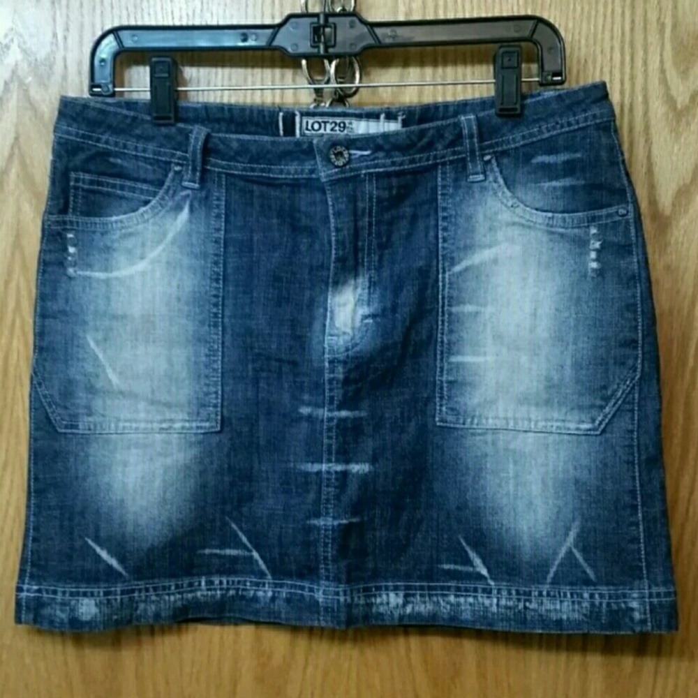Lot 29 Stretch Denim Skirt Destroyed Distressed Blue Jean Womens Large